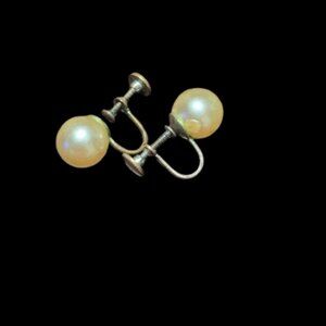 Recovered Antique Art Deco Faux Pearl Screw Back Earrings 20